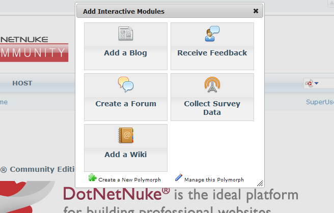 Interactive selection of a module within a grouping after selecting the group from the control panel.