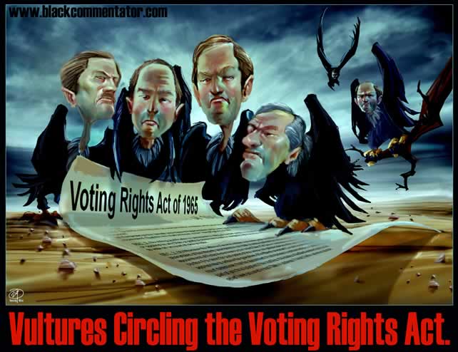 Cartoon of the vultures threatening the votingRights Actof 1965