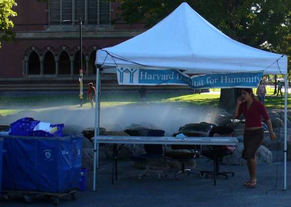 Habitat for Humanity book sale tent in front of Tanner Fountain