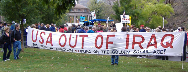 Close-up of banner. Rally on Boston Common Oct. 27, 2007.