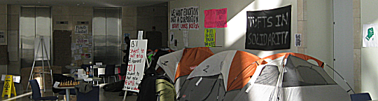 Tent city on Level 1 of the Campus Center at UMASS Boston 1/28/11