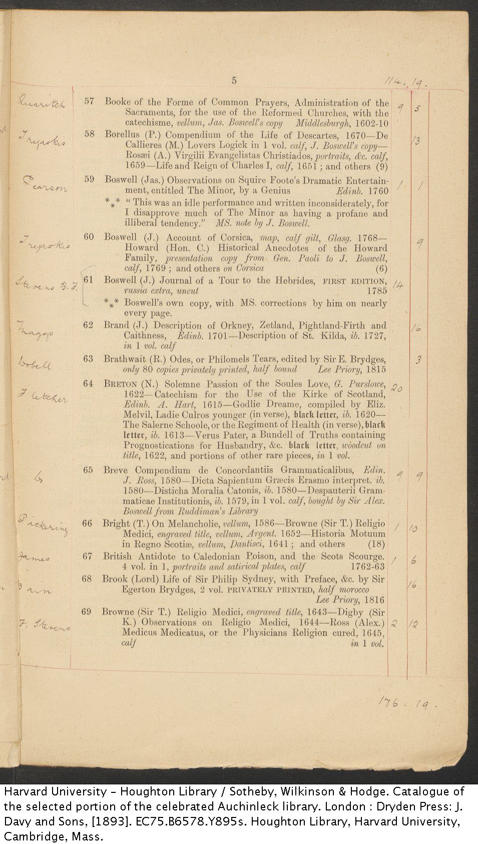 Auchinleck sale catalog, 1893