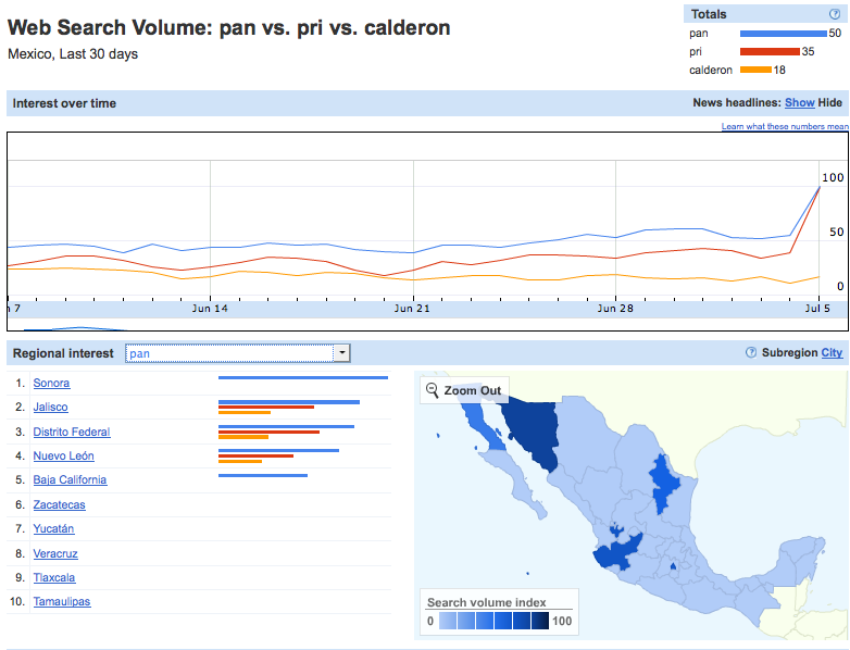 Geographic Distibution of Relative Google Search on "PAN"