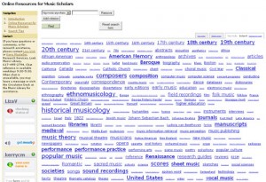Screenshot, Tag Cloud, Online Resources for Music Scholars