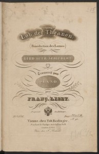 Franz Schubert, Title page, Lob der Thränen, transcribed for piano by Franz Liszt. Merritt Room Mus 737.1.455 PHI (click to enlarge)