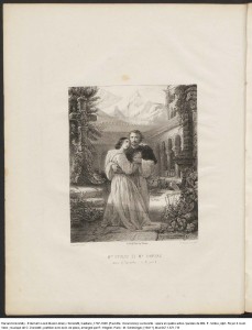 Frontispiece depicting Mme Stoltz (Léonor) and Mr. Duprez (Fernand) in the 4th act of La Favorite. Mus 647.1.671.7 B