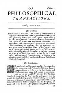 Cover of the first issue of the Philosophical Transactions of the Royal Society, dated March 6, 1665. Available from JSTOR's Early Journal Content collection.