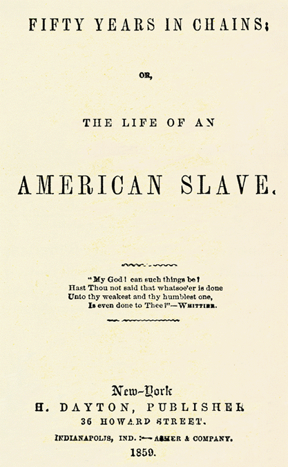 Cover of Charles Ball's account of slavery in America
